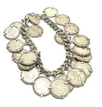 silver three pence coin charm bracelet weight 77g