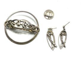 A silver brooch, earrings and pendant by Scottish silversmith Ola Gorie (17g)