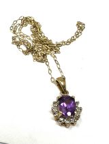 9ct gold diamond & amethyst pendant necklace (1.6g)