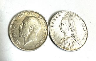 2 silver half crowns 1915 & 1887