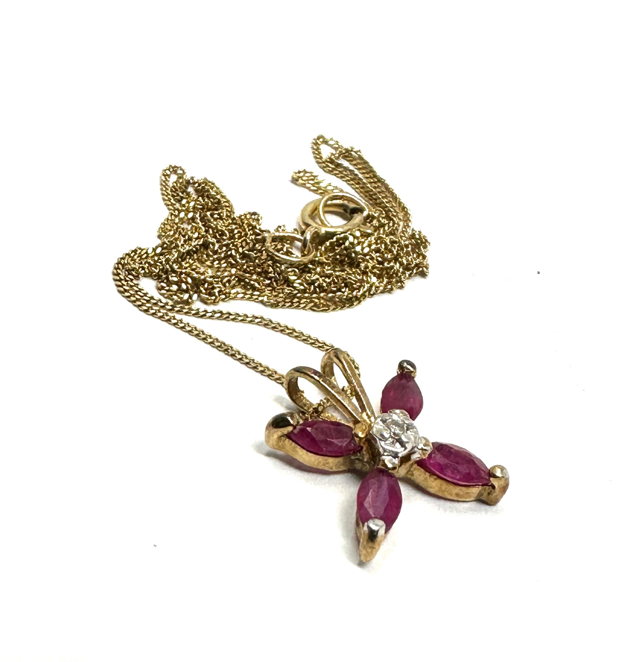 9ct gold diamond & ruby pendant necklace (0.9g)