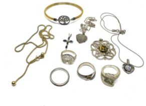 selection of silver jewellery includes pendant necklaces rings & 9ct gold and silver bonded gold