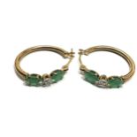 9ct gold diamond & emerald hoop earrings (1g)