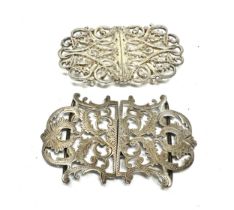 2 x Antique / vintage .925 sterling silver nurses belt buckles