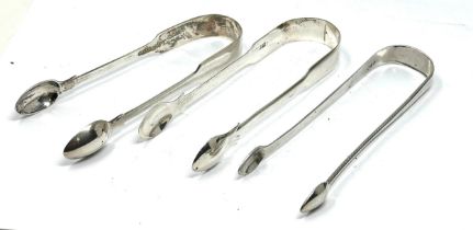 3 x georgian silver sugar tongs