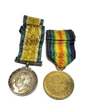 WW.I Medal Pair. Named. 1086 Pte. E.F. Underwood. Beds Yeo.