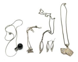 selection of silver jewellery includes pendant necklaces and earrings weight 31g