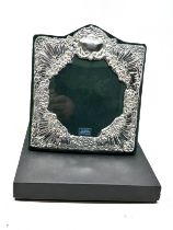 large boxed silver picture frame measures approx 22cm by 19cm