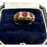 9ct gold garnet & white gemstone seven stone ring (2.5g)