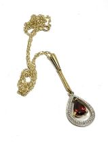 9ct gold diamond & garnet pendant necklace (2g)