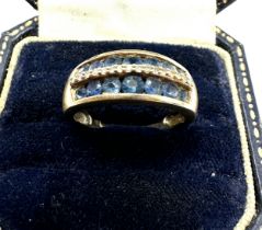 9ct gold diamond & sapphire three row dress ring (3.8g)