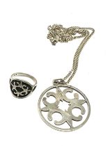 A silver pendant necklace and ring by Scottish silversmith Ola Gorie (17g)