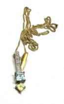 9ct gold diamond, topaz & peridot pendant necklace (2.2g)