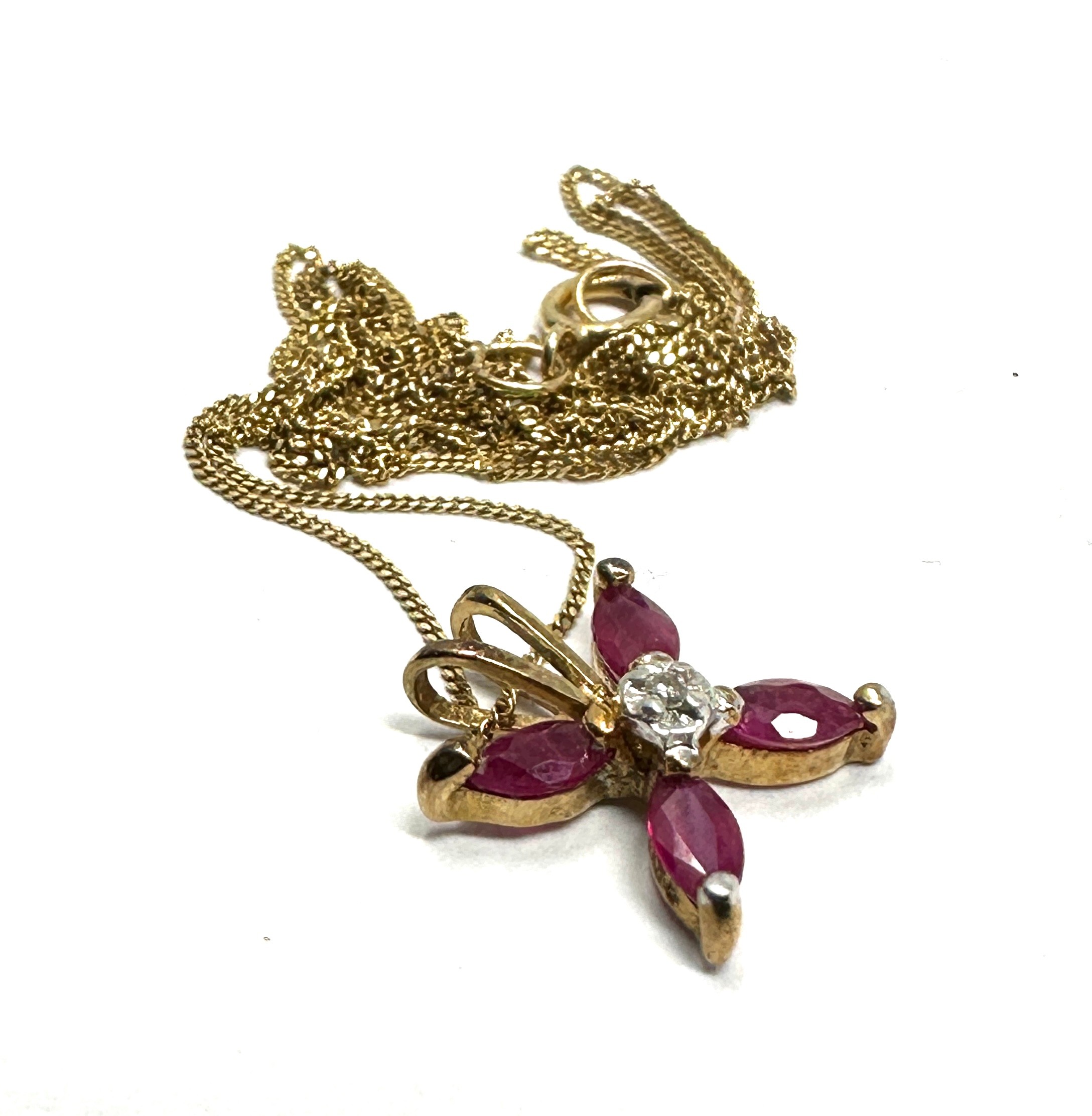 9ct gold diamond & ruby pendant necklace (0.9g) - Image 2 of 2