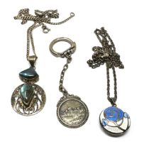 2 silver pendant necklaces & silver key fob weight 33g