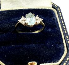 9ct gold diamond & aquamarine ring (1.8g)