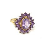 9ct gold amethyst cluster ring (3.2g)