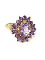 9ct gold amethyst cluster ring (3.2g)