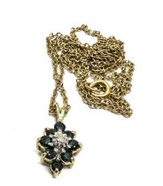 9ct gold sapphire & diamond cluster pendant & chain (2.5g)