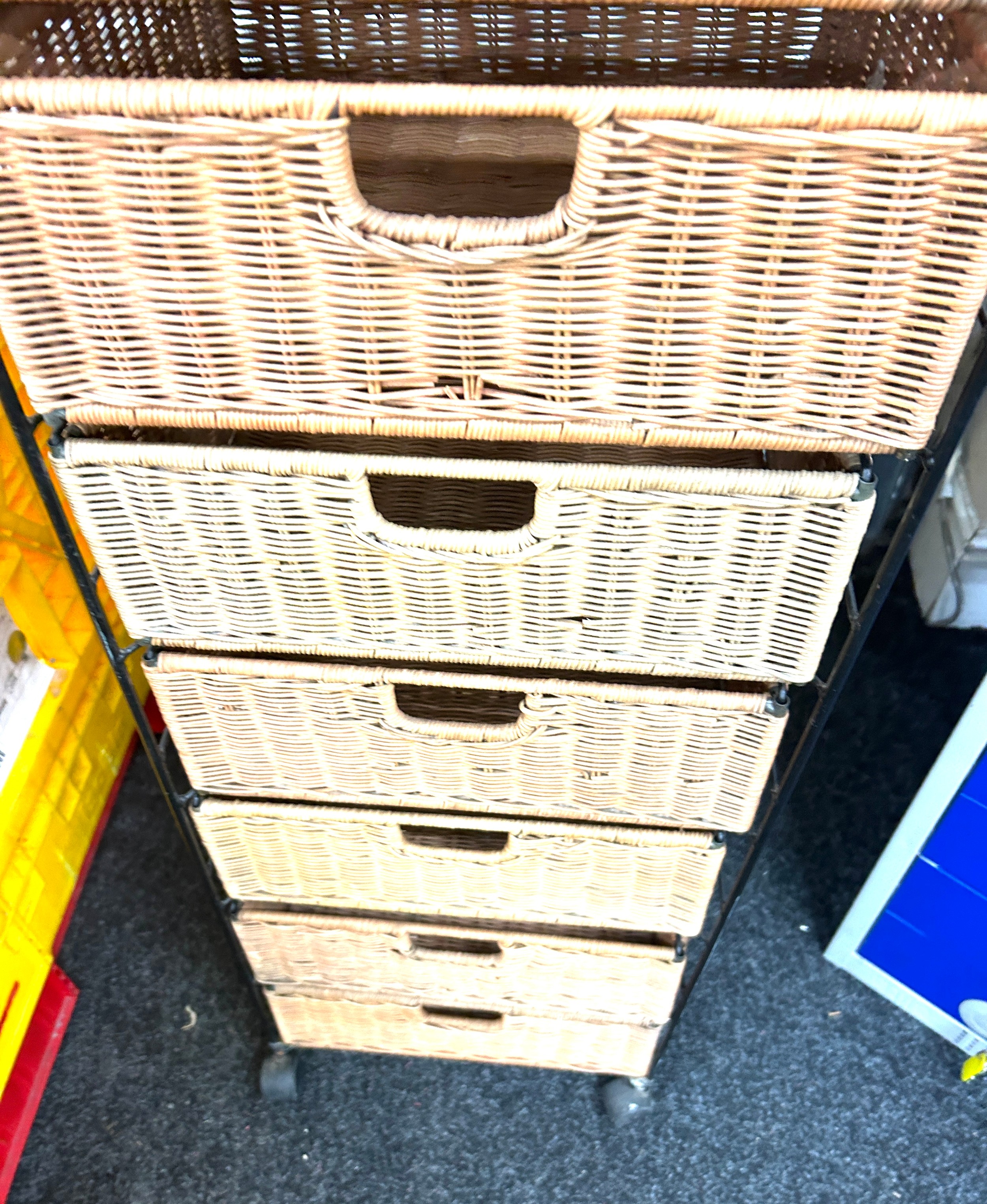 9 drawer metal and wicker storage drawers measures approx 59 inches tall by 16 inches wide and 14 - Image 3 of 3