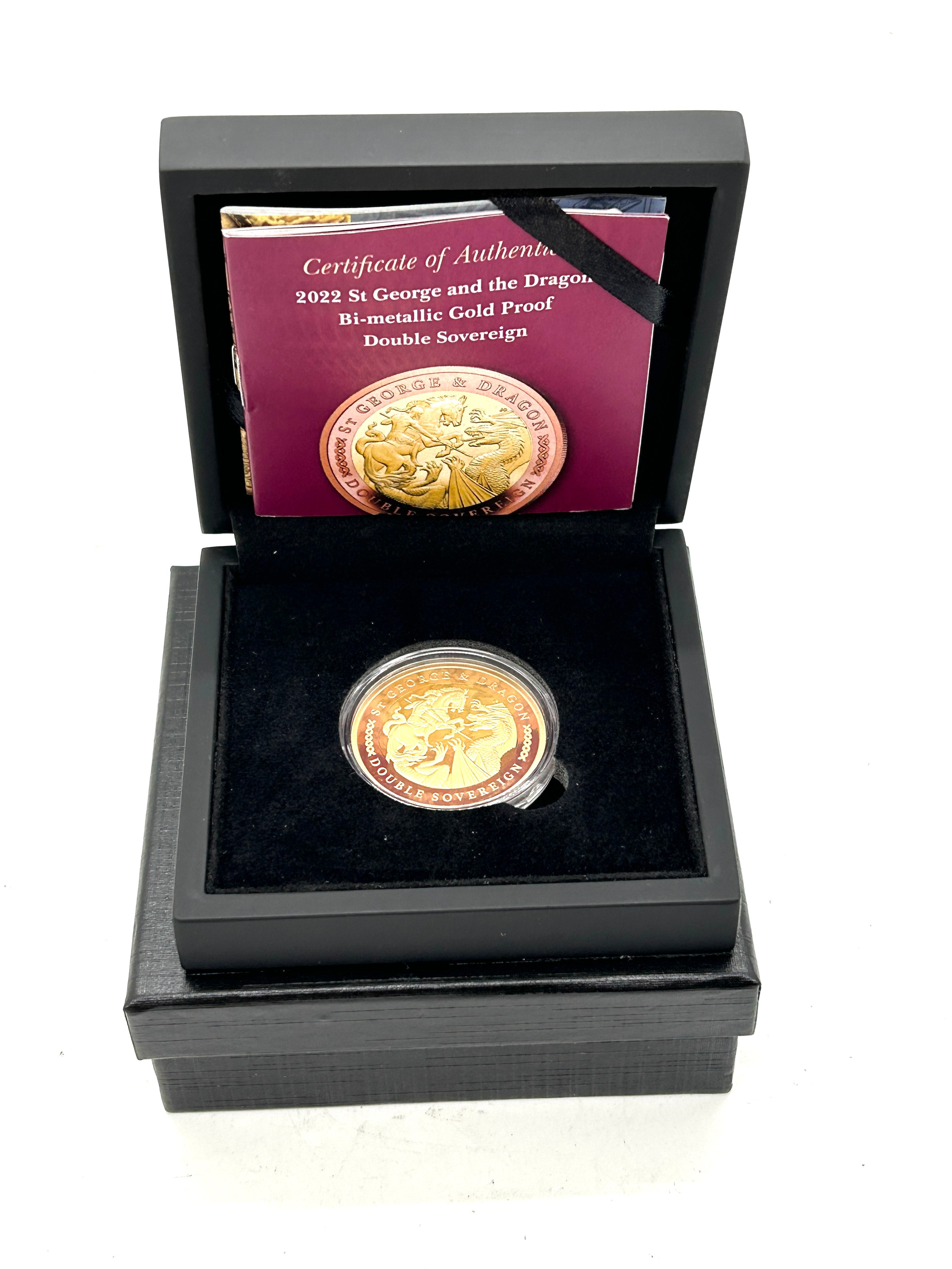 Cased Hatton 22ct 2022 St George and the Dragon Bi-metallic gold double sovereign - Image 2 of 4