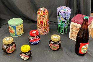 Selection of tins, advertising pieces to include Rose's, limited edition marmite jars etc