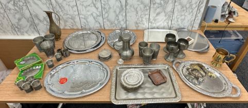 Selection of assorted metalware includes goblets etc