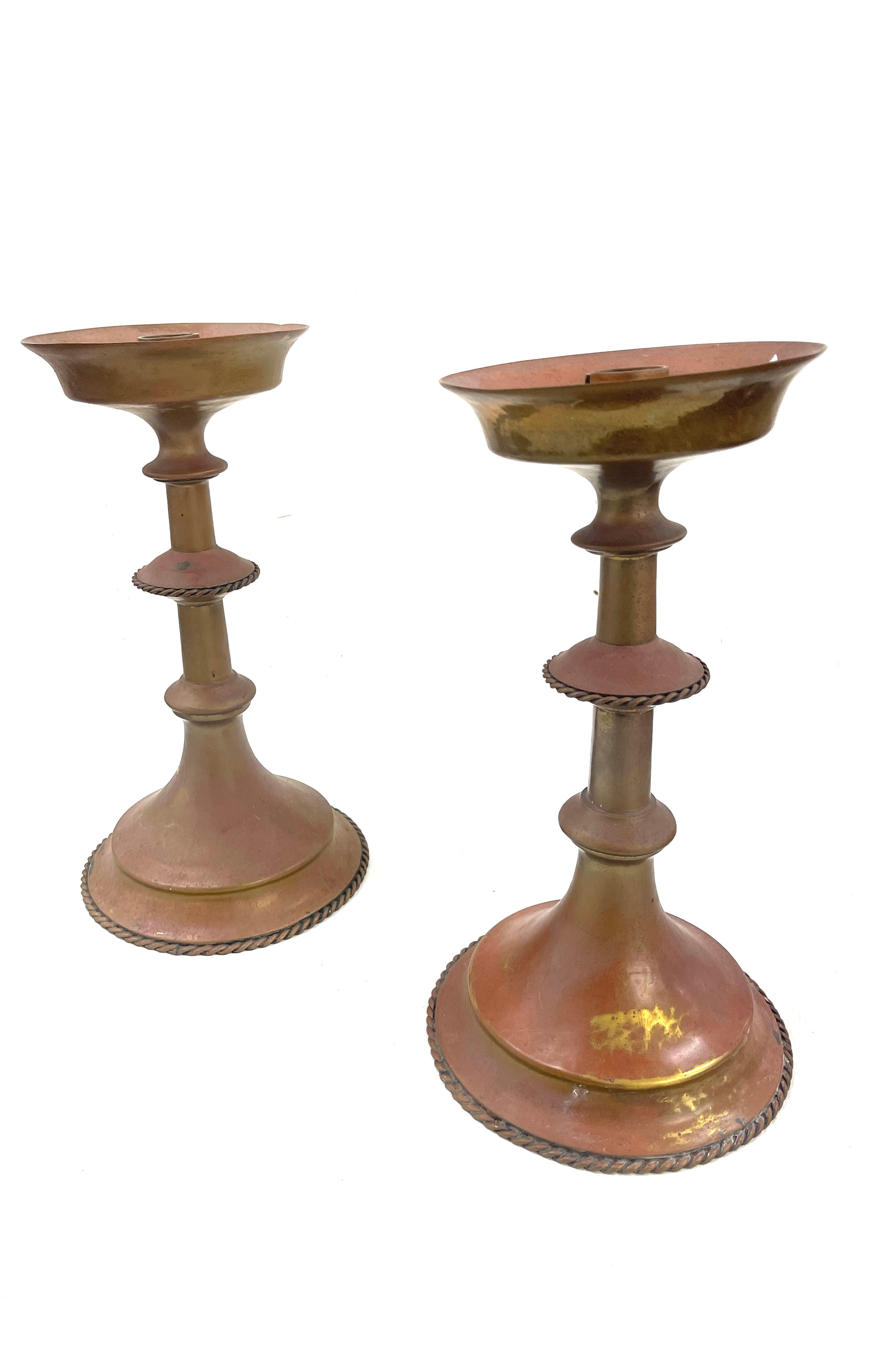 Pair of church brass candlestick holders measures approx