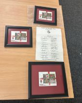 Three framed stamps of England Rugby 1991 one signed