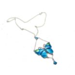 Superb sterling silver and enamel butterfly pendant and chain. Wingspan 4cm
