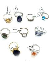 Selection of 5 ladies Gempori stone set silver rings size t/u