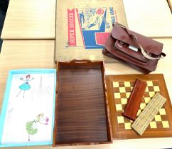 Selection of vintage items to include a football game, wooden trays etc