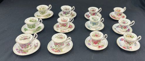 Set 12 miniature Royal Albert flowers of the month cups and saucers, Jan- Dec