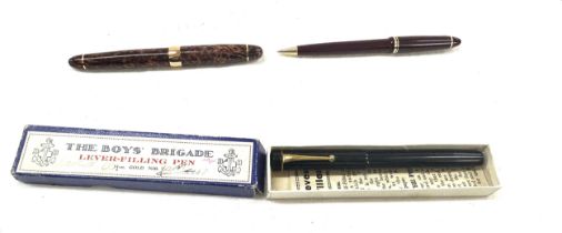 Three vintage pens one cased, ' The Boys Brigade' 14 ct gold nib and two others