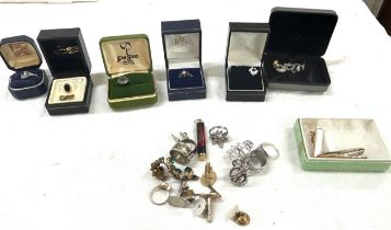 Selection of silver rings and costume jewellery cufflinks etc