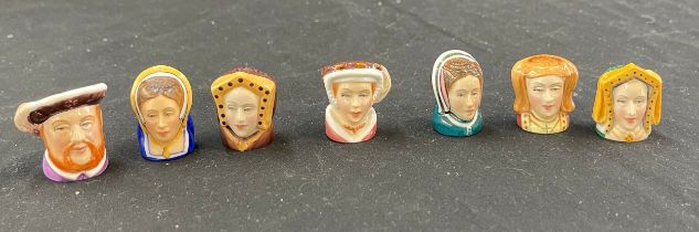 Vintage Francesca Staffordshire King Henry VIII and his 6 wives porcelain thimbles
