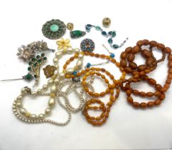 Baltic amber yellow beads and other costume jewellery