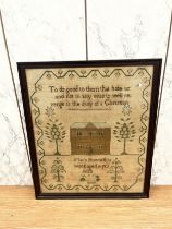 Antique framed needlework sampler by Mary Howarth, age 10. Dated 1833. Size 39 x 46 cm