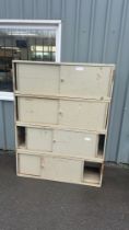 Four sets of vintage industrial cabinets each one measures approx 48 inches wide by 16 tall and 15.5