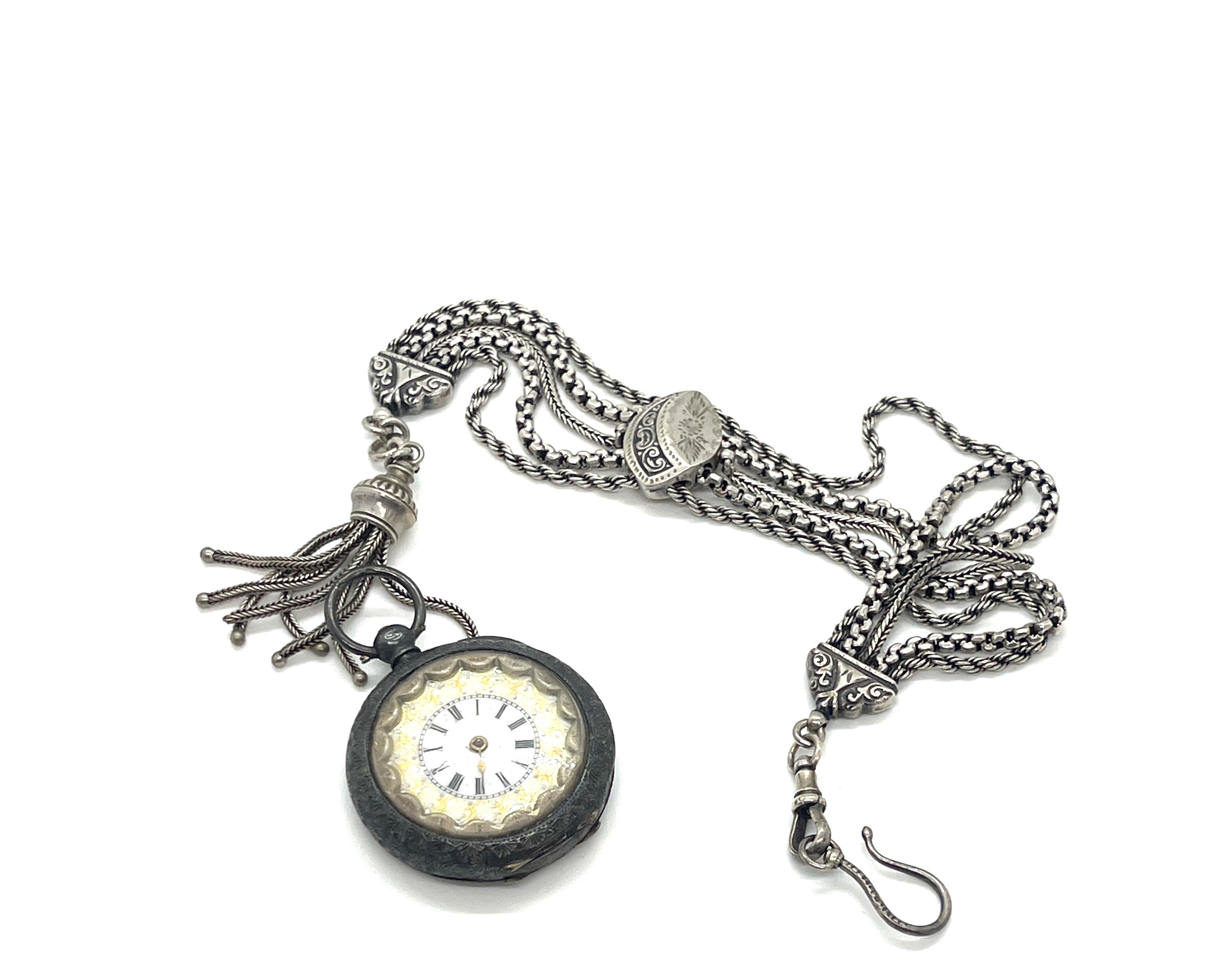 Antique victorian sterling silver Albertina and fob watch