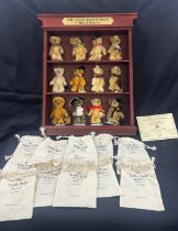 Danbury mint The Teddy Bear Museum Showcase Wooden Frame with 12 Vintage Teddy Bears, frame measures