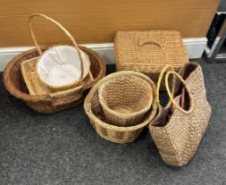 Selection of vintage and later wicker baskets, various designs and styles