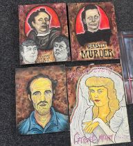 Large selection of assorted canvas paintings of various serial killers largest measures