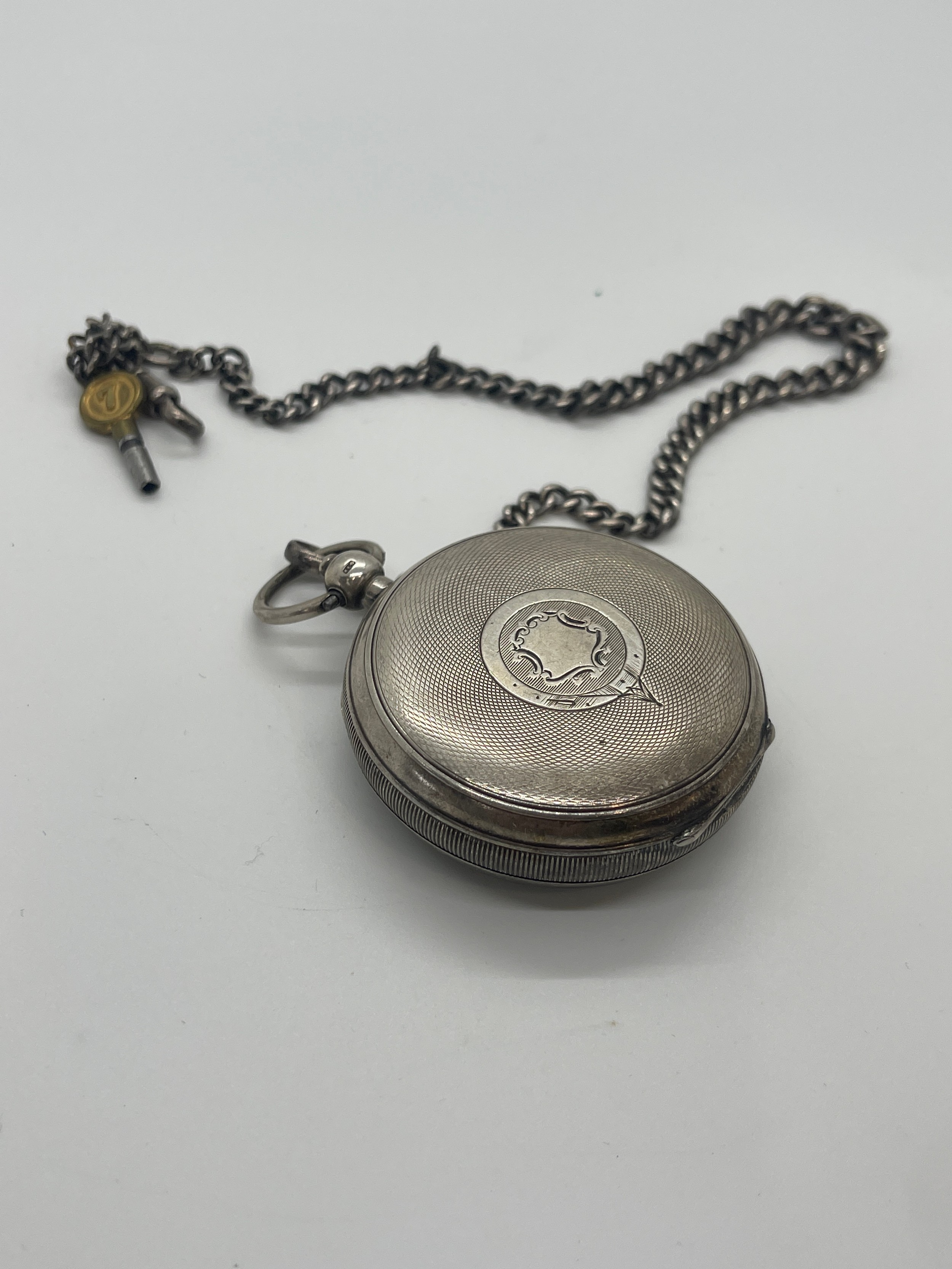 Sterling silver pocket watch and chain watch marked Andrew and Taylor Grantham, untested - Bild 3 aus 3