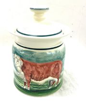 Iden pottery hand painted bull cooking jar, signed, overall height 12 inches