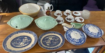 Large selection of miscellaneous includes blue and white, The grip stand mixing bowl etc