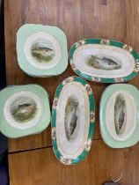 Selection of vintage fish plates and platters to include Woods Ivory ware 1930's and Soho Pottery