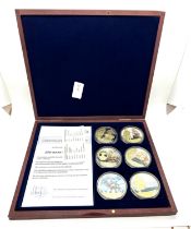 Cased presentation of 6 Silver plated HMS victory coins / medals with COA