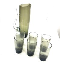 Vintage coloured glass water jug with 6 matching glasses
