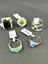 Selection of 5 ladies Gempori stone set silver rings, ring size T/U, all with COA